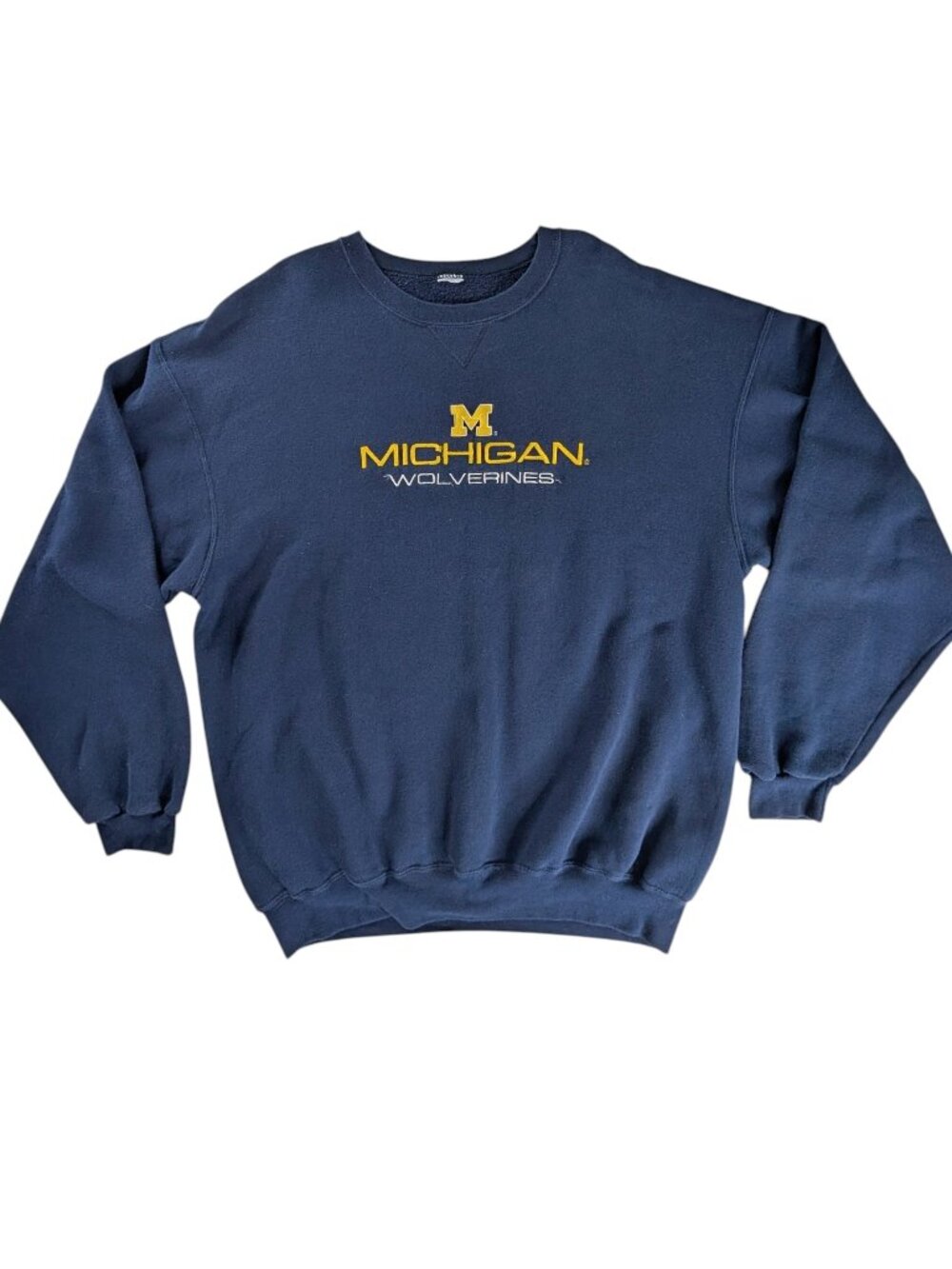 VTG Michigan Wolverines Blue Yellow Embroidered Logo Crewneck Sweatshirt